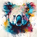 An abstract design of a koala with colors and textures