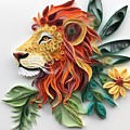 Lion with leaves and flowers paper quilling